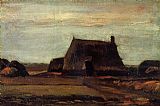 Farmhouse Canvas Paintings - Farmhouse with Peat Stacks